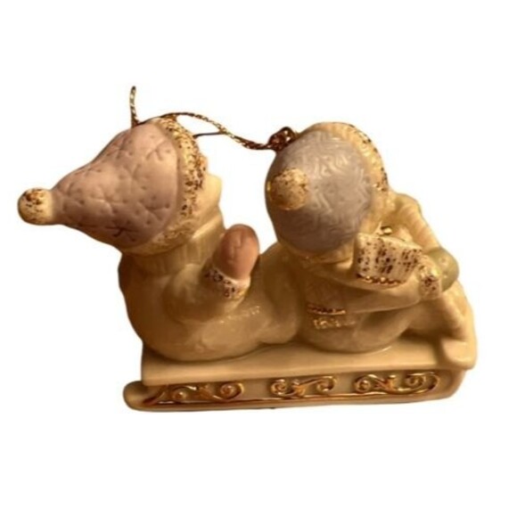 2001 Lenox Sledding Snowpals Christmas Ornament w/ Box 24K Gold MINT - Picture 4 of 6